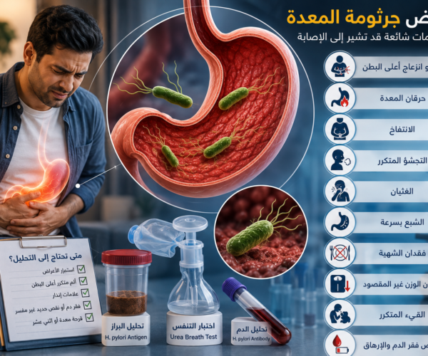 أعراض جرثومة المعدة وألم أعلى البطن ومتى يجب إجراء تحليل H pylori