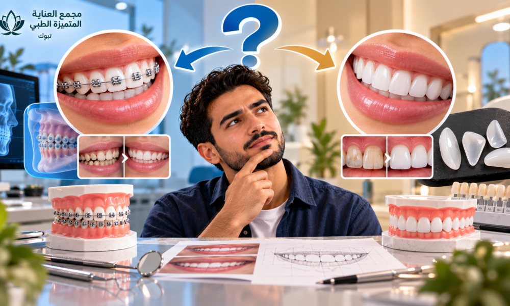 الفرق بين تقويم الأسنان والفينير لتجميل الأسنان في تبوك