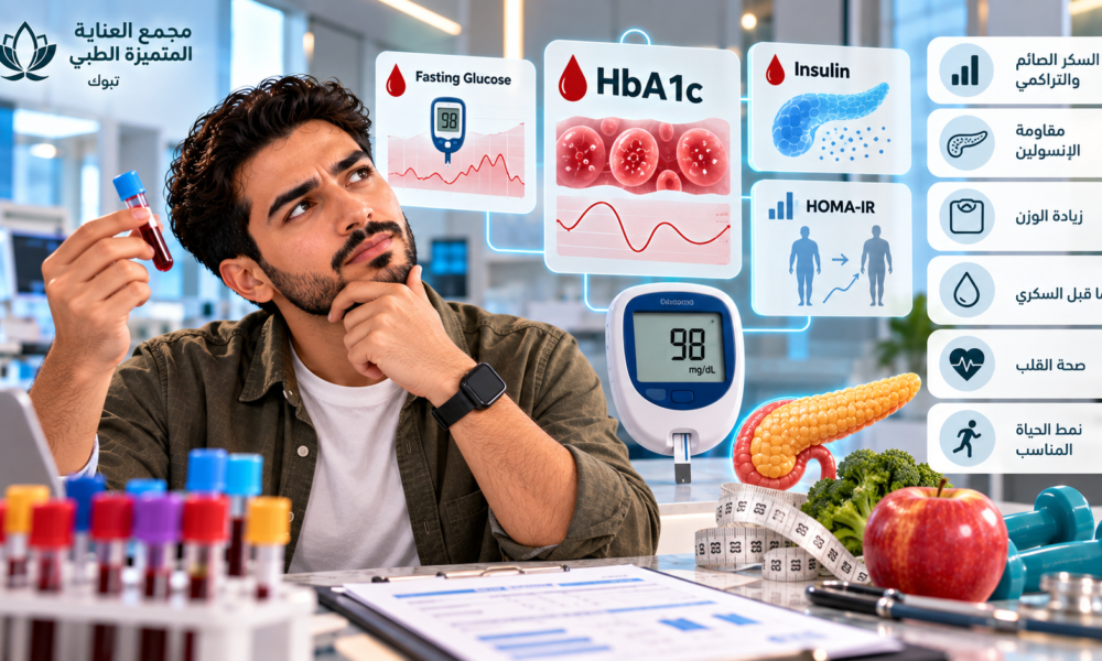 تحاليل السكر الصائم والتراكمي HbA1c ومقاومة الإنسولين في تبوك