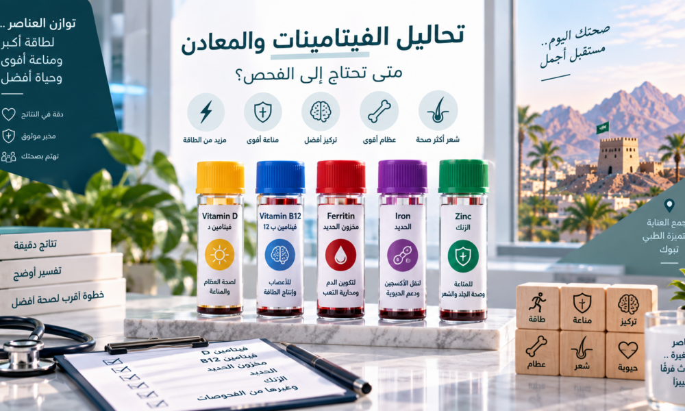 تحاليل الفيتامينات والمعادن وفيتامين D وB12 والحديد والزنك في تبوك