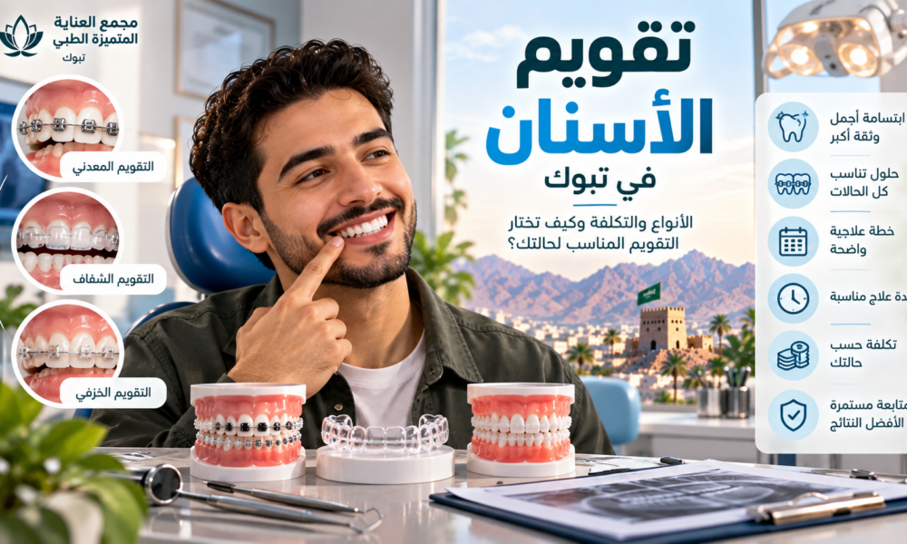 تقويم الأسنان في تبوك وأنواع التقويم المعدني والشفاف