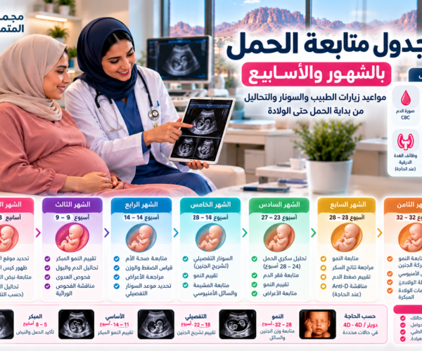جدول متابعة الحمل بالشهور والأسابيع ومواعيد السونار والتحاليل في تبوك