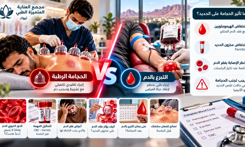 الفرق بين الحجامة والتبرع بالدم وتأثير الحجامة على فقر الدم ومخزون الحديد في تبوك