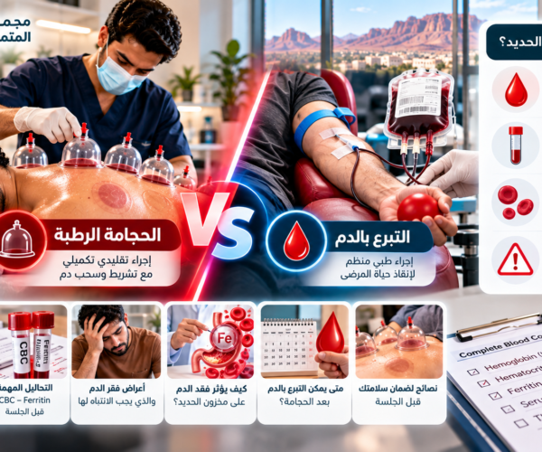 الفرق بين الحجامة والتبرع بالدم وتأثير الحجامة على فقر الدم ومخزون الحديد في تبوك